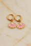 Gold Color Stainless Steel Women's Earrings with Pink Enamel Pearl Figure - 3