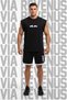 Gym Bulls Printed Black Sleeveless 100% Cotton T-Shirt and Piped Jersey Fabric Sports Shorts Combination Set - 2
