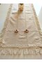 Handcrafted 3D Rose and Antique Embroidered Natural Authentic Natural Linen 50X140 cm Vintage Runner - 3