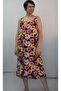 Navy Blue Yellow Pink Burgundy Floral Patterned Front and Back Gathered Strap Combed Viscose Dress - 7