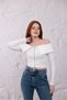 Women's White Madonna Collar Full Zip Corded Fabric Crop Blouse - 4