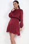 Women's Collar Lace-Up Lined Elastic Waist Chiffon Satin Short Dress - 3