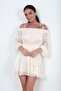 Women's Madonna Collar Shoulder Lace-Up Long Sleeve Lined Chiffon Satin Short Dress - 3