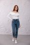 Women's White Madonna Collar Full Zip Corded Fabric Crop Blouse - 3