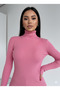 Pink Thick Soft Textured Winter Cotton Turtleneck Fleece-Lined Slimfit High-Neck Sweater - 2