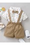 92 (18-24M) 2PCS Infant Boy Clothes Set Tiger Print Short Sleeve with Bow+Strap Shorts Casual Party - 7