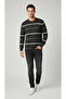 Men's Crew Neck Striped Knitwear Sweater Soft Textured Cotton Fine Weave, Long Sleeve Comfortable