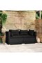 2-Seater Sofa with Cushions Black Poly Rattan