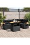 5 Piece Garden Sofa Set with Cushions Black Poly Rattan Acacia