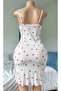 Women's White Heart Patterned Lace Nightgown - Strap Slit Ribbed Mini Nightgown - 3772 - 2
