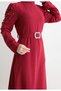 Pearl Detailed Crepe Hijab Evening Dress – Full Length Burgundy - 2