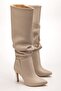 SYT-2003 Beige Bellows Slim Heel Casual Boots - 5