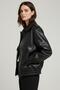 Mina Black Genuine Leather Bomber Women's Coat - 2