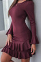 Women's Janjan Crepe Mini Dress Long Sleeve Round Neck Flounce Ruffle - 2