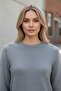 Women's Grey Crew Neck Long Sleeve Soft Textured Knit Sweater - Women's Sweater - 3