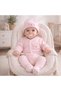 Newborn Baby Corded Fabric Jumpsuit & Hat Set with Cat Figure – 100% Cotton - 3