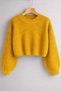 Selanik Thick Knit Oversize Balloon Sleeve Look Crew Neck Autumn/Winter Yellow Women's Knitwear Sweater - 4