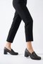 Elegant Genuine Leather Brown Skin Thick Heeled Loafer Shoes - 4