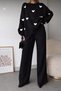 Women's Premium Heart Embroidered Knitwear Crew Neck Sweater and Pants Set - 3