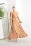 Pearl Detailed Belted Hijab Full Length Dress Mink - 3
