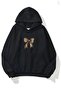 Women's Winter Cotton Leopard Bow Printed Hooded Kangaroo Pocket Regular Sweatshirt