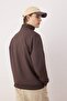 Kahverengi Oversize/Geniş Kesim Dik Yaka Fermuarlı Etiketli İçi Polarlı Sweatshirt TMNAW25SW00168 - 4