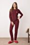 Bordo Kurdele/Fiyonklu Yumuşak Waffle Örme Pijama Takımı THMAW26PT00187