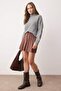 Brown Suede Snap Fastener A-Line Pleated Stretchy Mini Skirt Twoaw26Et00153