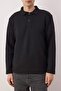 Siyah Relaxed Kesim Waffle Dokulu Polo Yaka Sweatshirt TMNAW26SW00058 - 3