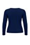 Lacivert Düğme Detaylı Crop/Kısa Ribana Örme Büyük Beden Bluz TBBSS26AF00010 - 7