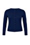 Lacivert Düğme Detaylı Crop/Kısa Ribana Örme Büyük Beden Bluz TBBSS26AF00010 - 5