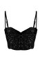 Siyah Payet Vücudu Saran Crop Party Bluz TPRSS26BZ00014 - 4
