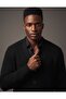 V Neck Corded Fabric Knit Oversized Contrast Buttoned Men's Black Cardigan - 3
