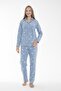 Women's Winter Snow Print Front Button Ribbed Fleece Pajamas Set Blue