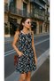 Black and White Patterned Dress with Orange Embroidered Shoulders