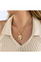 Pink Color Honeycomb & Bee Figured Stone Gold Necklace with Design Chain - 3