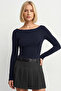 Women's Navy Blue Boat Neck Long Sleeve Top 100% Cotton - 3