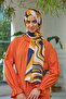 مجموعة Summer Sparkle Collection شال ناعم برتقالي أزرق داكن 3044-15