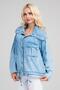 Women's Bleach Wash Pocketed Big Collar Buttoned Slim Lyocell Fabric Denim Jacket Indigo Light Blue - 3
