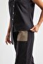 Woman's asymmetric cut snap-on Stretch Fabric cotton vest black - 7