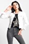 Women's White Power Strech Piece Dye Slim Fit Denim Coat - 2