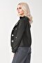 Women's Viscose Polyester Lycra Fabric Sleeve Buckle Band Bird Eye Accessory Snap Fastener Jacket with Pockets - 2