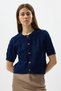 Navy Blue Knitted Short Sleeve Buttoned Cropped Women's Cardigan 2262 - 7