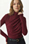 Women's Burgundy Drawstring Detailed Stand Collar Sandy Blouse - 2