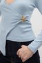 Double-Breasted Collar Long Sleeve Blouse with Blue Accessories 8227A - 4