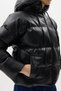 Black Leather-Look Hooded Zippered Inflatable Women's Coat 8001 - 4