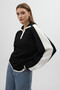 Black Shoulder Detailed Zipper Collar Women's Sweater 2233 - 2