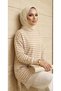 Women's Seasonal Loose Crew Neck Embroidered Striped Hijab Tunic Sports Model Seasonal Tunic