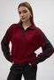 Burgundy Shoulder Detail Zipper Collar Women's Sweater 2233