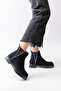 Zri̇n-02 Premium Black Suede Stone Elastic Winter Women's Boots - 2